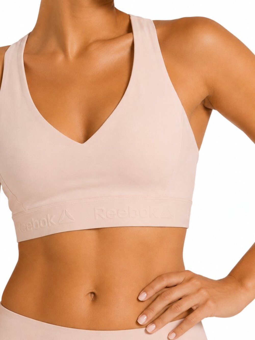 Reebok Nude V-Neck Racerback High Impact Support Sports Bra